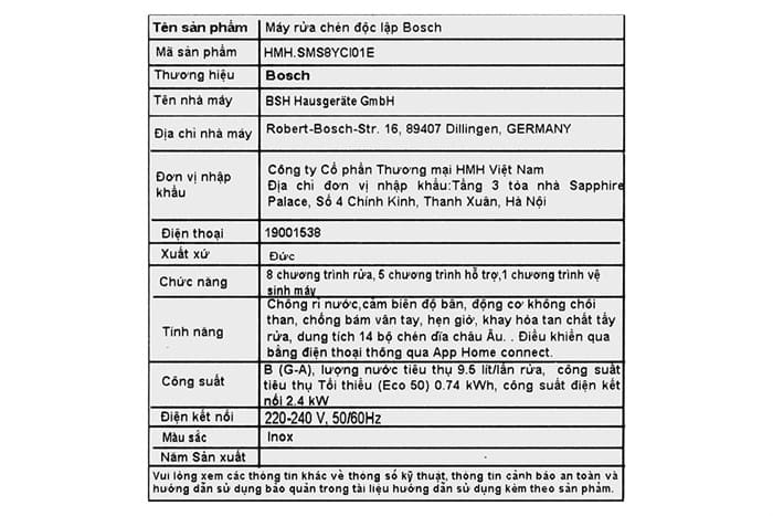 Máy rửa bát độc lập Bosch Serie 8 Sấy Zeolith SMS8YCI01E